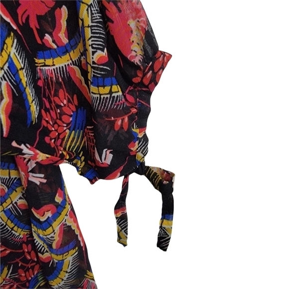 Freya Black Red Blue Yellow Colorful Floral Print Caftan Swim Cover Up Medium - Picture 4 of 6